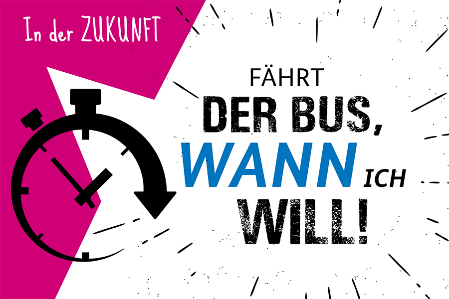Postkarte zum Berufsfeld "Lager und Logistik" mit der Aufschrift: In der Zukunft fährt der Bus, wann ich will!